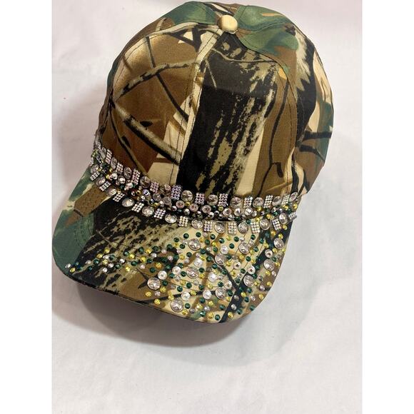 Real Tree style Camo Rhinestone Bling Streetwear Activewear Baseball Cap Hat - Picture 9 of 10